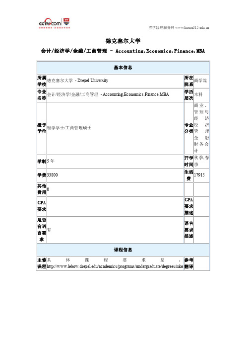 德克塞尔大学会计或经济学或金融或工商管理本科专业申请条件