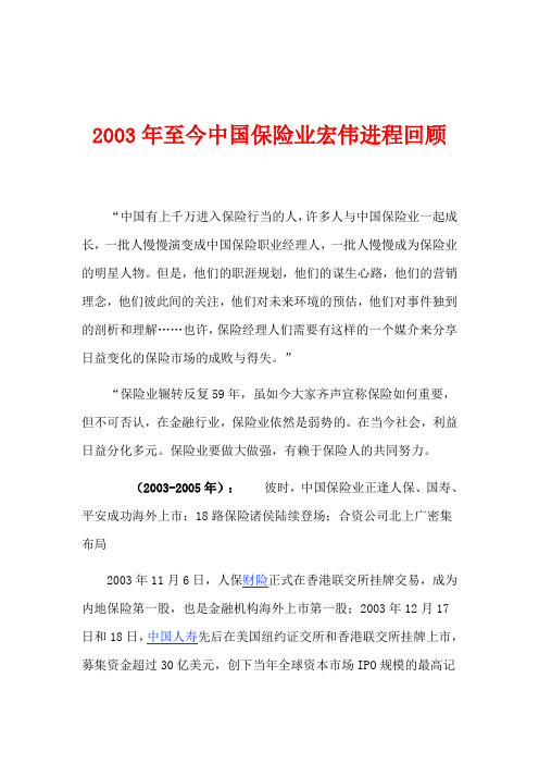 2003年至今中国保险业宏伟进程回顾