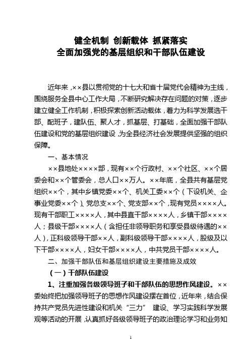 党的基层组织和干部队伍建设情况汇报