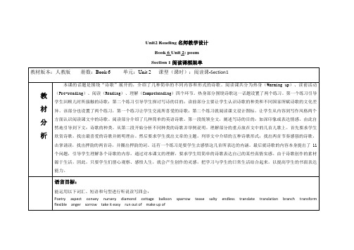 人教版高中英语选修6 Unit2_Reading名师教学设计