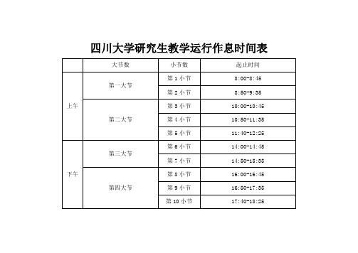 四川大学研究生教学运行作息时间表