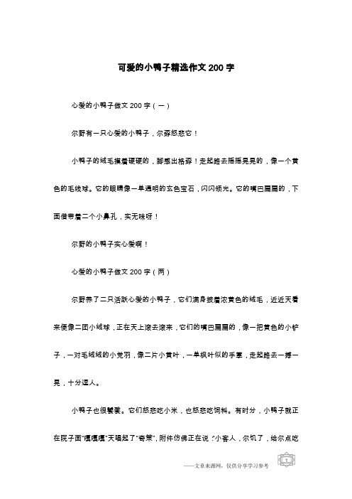 可爱的小鸭子精选作文200字