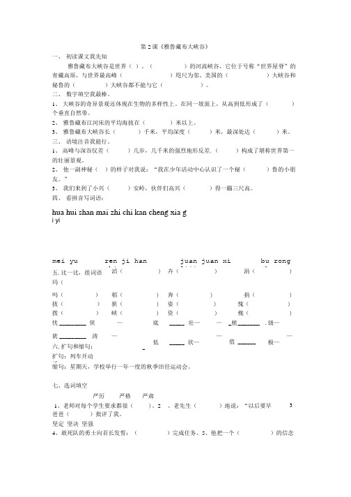 2《雅鲁藏布大峡谷》练习题.doc