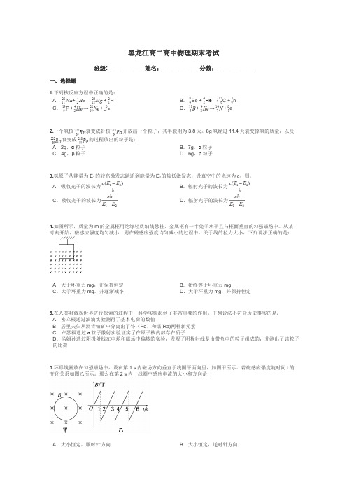 黑龙江高二高中物理期末考试带答案解析
