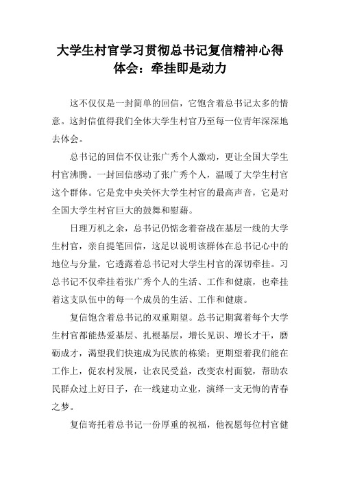 大学生村官学习贯彻总书记复信精神心得体会：牵挂即是动力