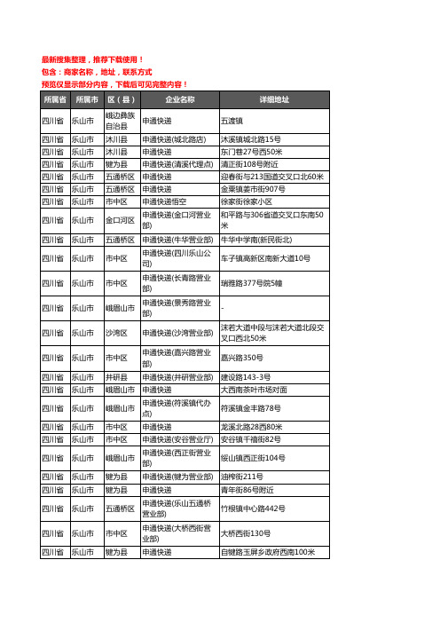 新版四川省乐山市申通快递企业公司商家户名录单联系方式地址大全51家