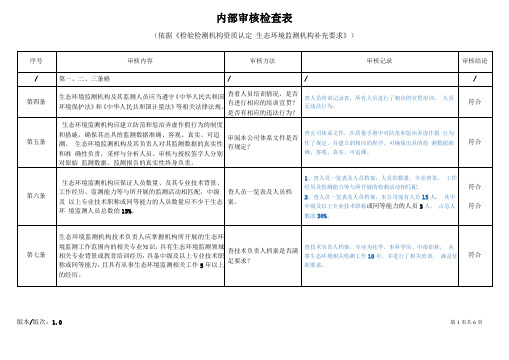 内审检查表检验检测机构资质认定生态环境监测机构补充要求