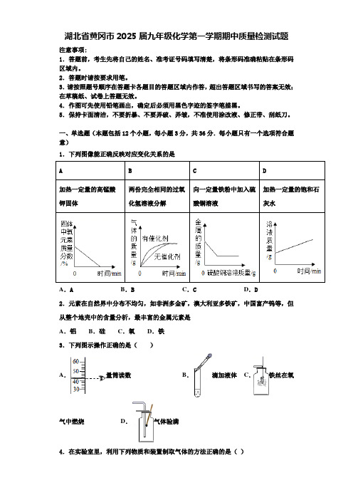 湖北省黄冈市2025届九年级化学第一学期期中质量检测试题含解析