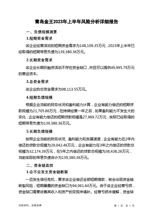 002094青岛金王2023年上半年财务风险分析详细报告