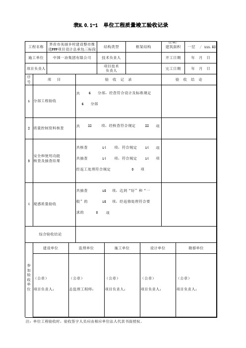 公共厕所单位工程竣工验收记录