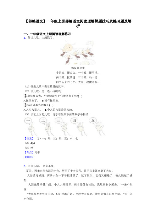 一年级【部编语文】一年级上册部编语文阅读理解解题技巧及练习题及解析