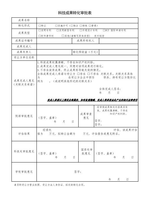 科技成果转化审批表