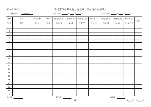 环境空气氟化物原始记录表单2019