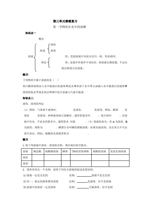 鲁教版初三化学第三单元溶液复习提纲