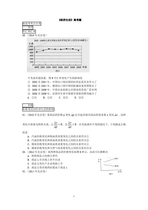 10-15年北京高考经济生活试题汇总.