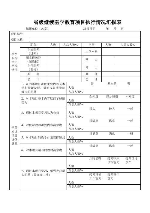 国家级继续医学教育项目执行情况汇报表