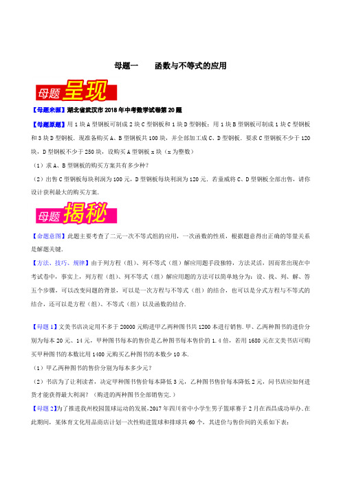 专题5.3 湖北省武汉市(母题解读)-2018中考数学真题之名师立体解读高端精品(原卷版)