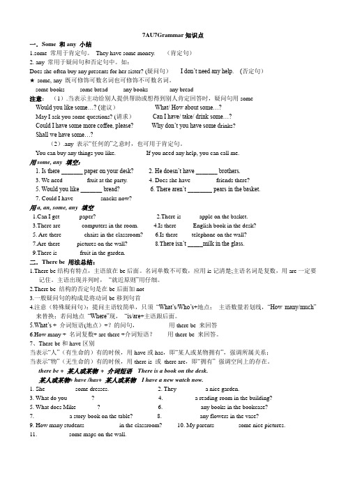 七年级上册英语(苏教版七年级)7AU7Grammar知识点