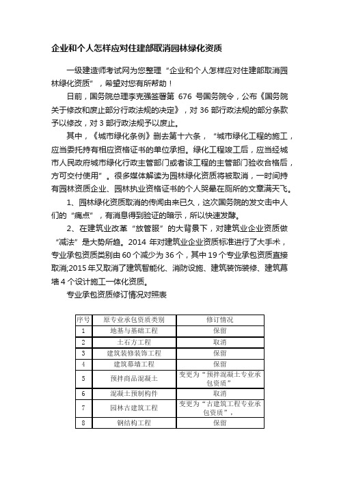 企业和个人怎样应对住建部取消园林绿化资质