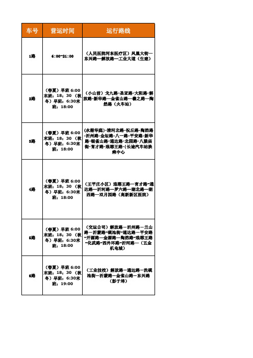 临沂市公交线路及运营时间查询一览表