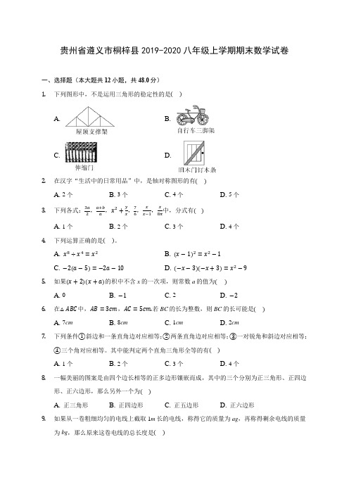 贵州省遵义市桐梓县2019-2020八年级上学期期末数学试卷 及答案解析