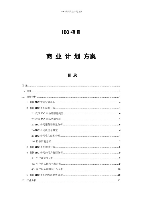 IDC项目商业计划方案(最新版14年)