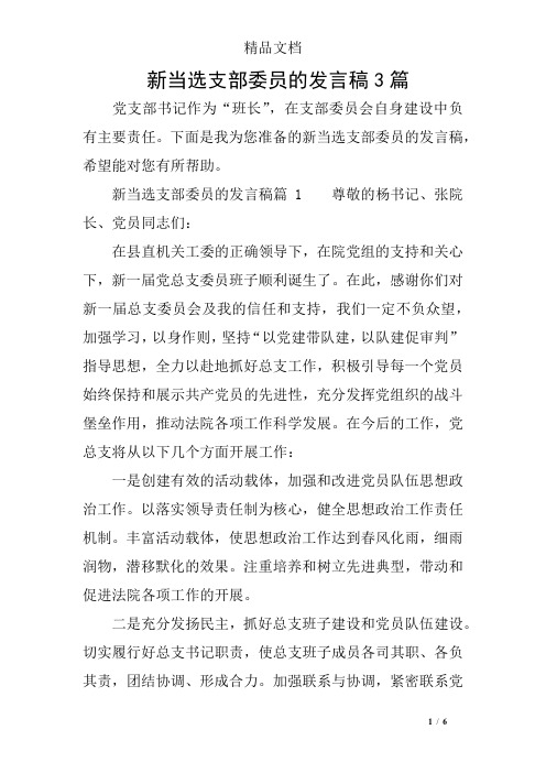 新当选支部委员的发言稿3篇