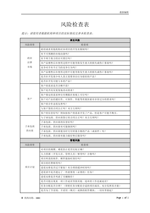 CMMI 附录E-1 风险检查表1