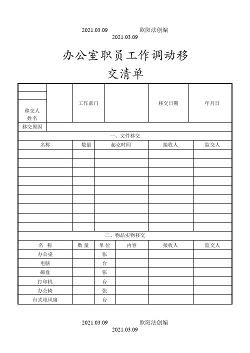 办公室职员工作调动移交清单之欧阳法创编