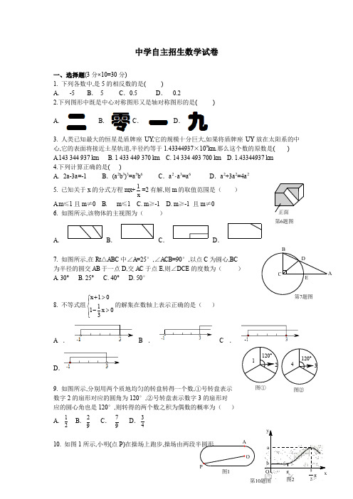 【冲刺实验班】四川成都市第二十中学校中考提前自主招生数学模拟试卷(6套)附解析