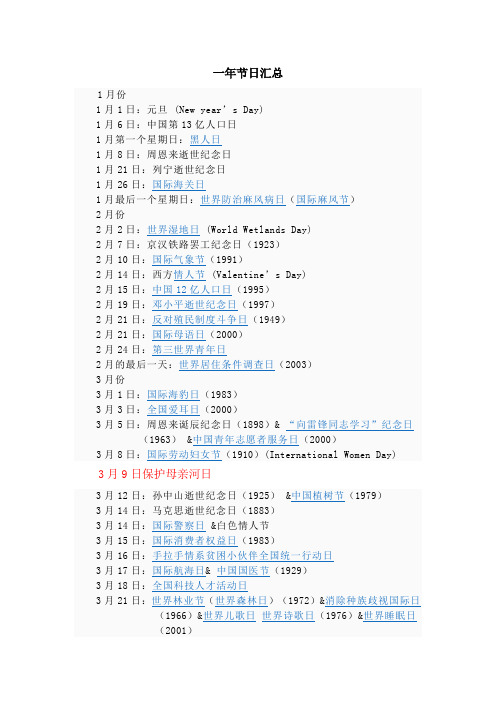 中国一年节日汇总