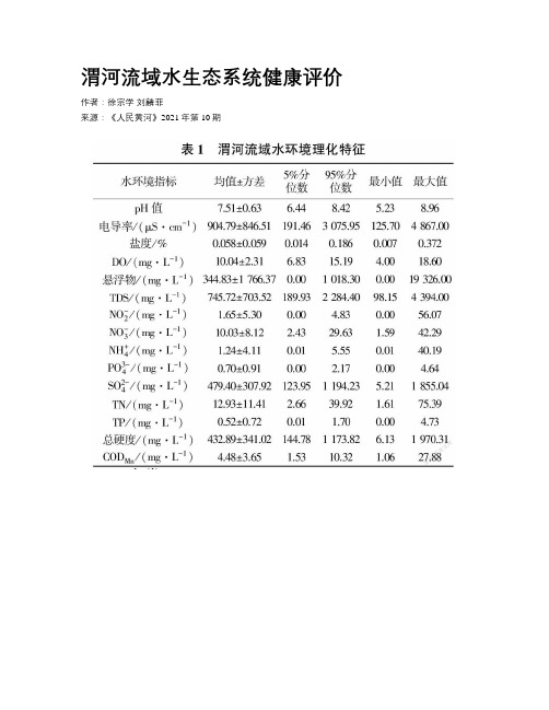 渭河流域水生态系统健康评价