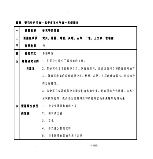 课题：研究报告海南特色美食—基于海口市某中学高一年级调查