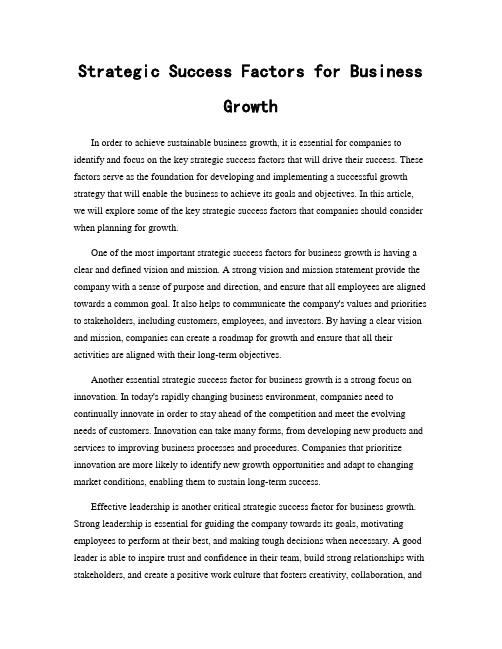 Strategic Success Factors for Business Growth