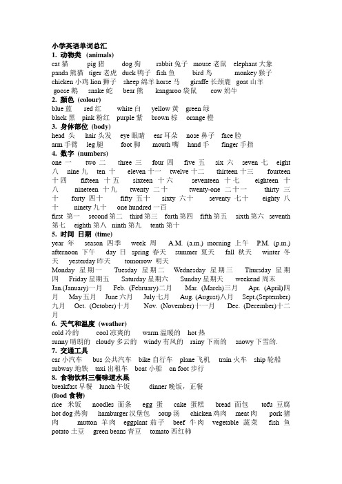 小学英语单词分类及重点句型