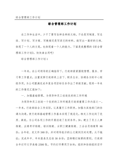 综合管理部工作计划