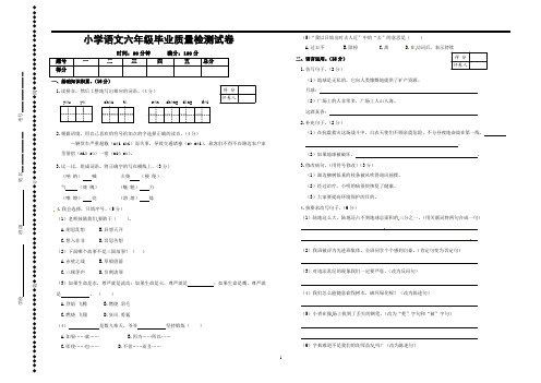 2019年人教版六年级下学期语文毕业质量检测卷(含答案)