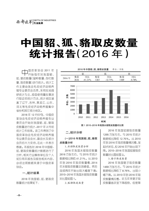 中国貂、狐、貉取皮数量统计报告(2016年)