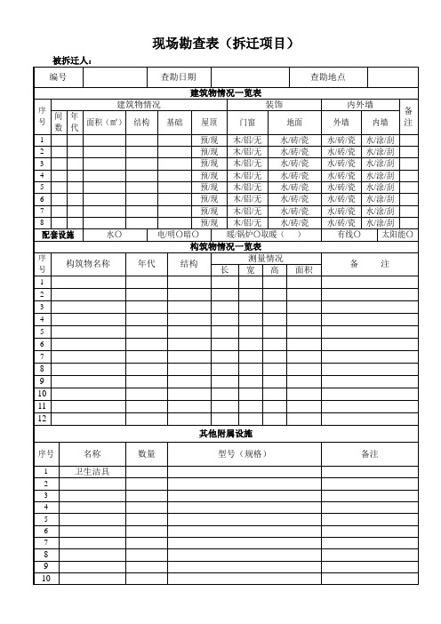 拆迁评估项目现场勘查情况 表