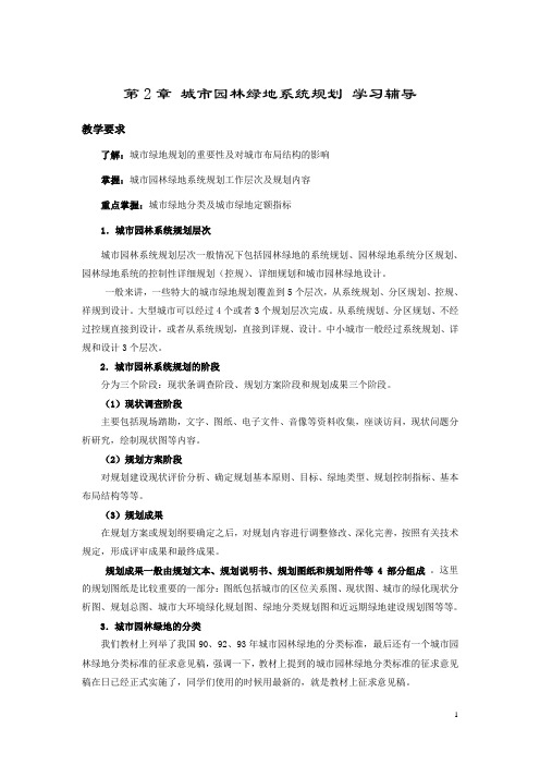 第2章 城市园林绿地系统规划 学习辅导