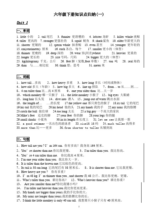 六年级Unit 1-2 知识点归纳