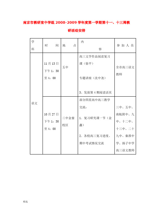 新版南京市教研室中学组2008-2009学年度第一学期第十一、十三...