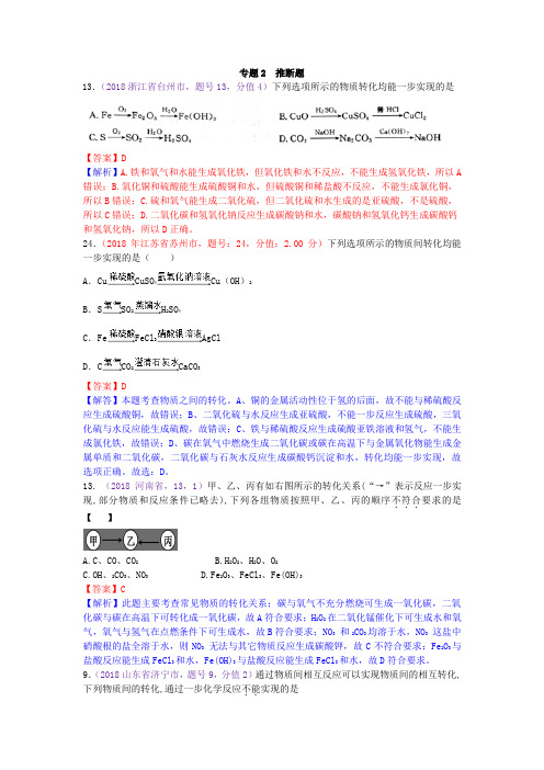 真题汇编-2018年全国化学中考真题分类专2  推断题