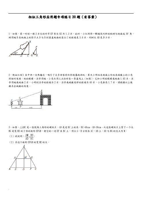 相似三角形应用题专项练习30题(有答案)