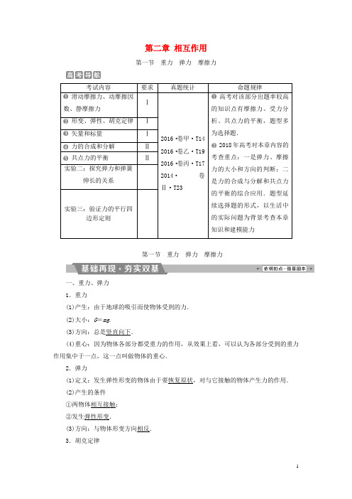 (新课标)2018年高考物理一轮复习第二章相互作用第一节重力弹力摩擦力试题