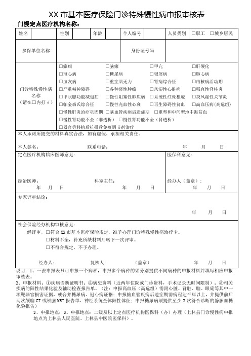 基本医疗保险门诊特殊慢性病申报审核表