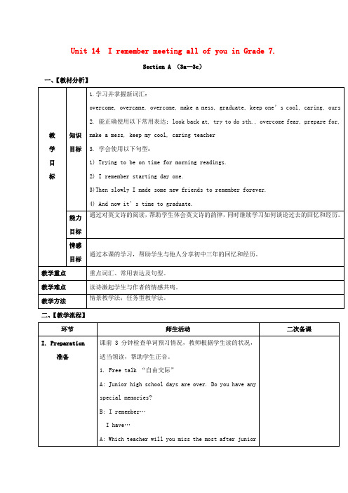 九年级英语Unit14IremembermeetingallofyouinGrade7第2课时教案