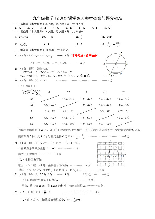 2023九年级秋学期第二次月考试卷 九年级数学参考答案