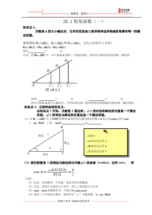 28.1锐角三角函数(1)(知识点总结和典型例题汇总)