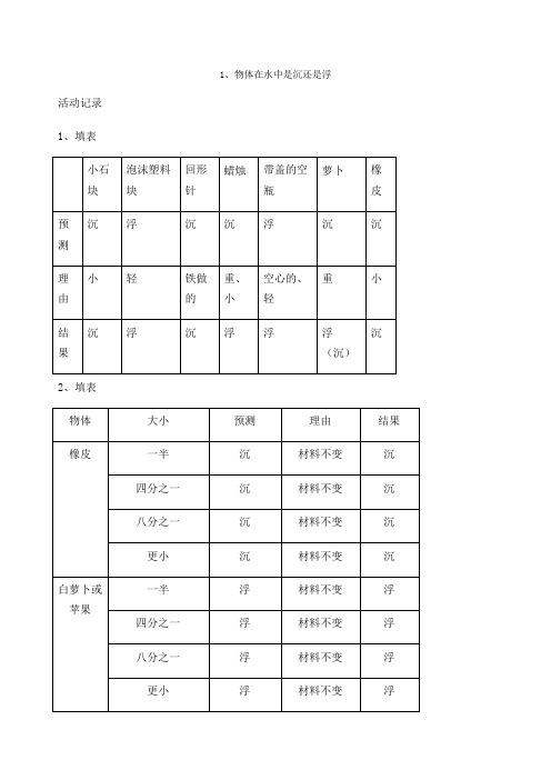 科学五年级下册作业本参考答案